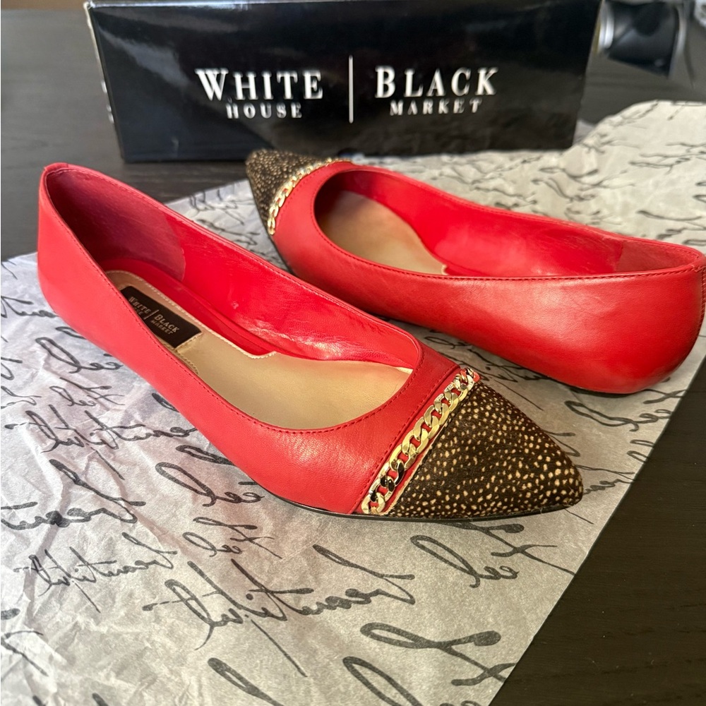 White House Black Market Red Flats with Gold Accents 6 1/2